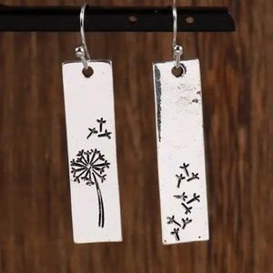 Silver Dandelion Print Drop Earrings